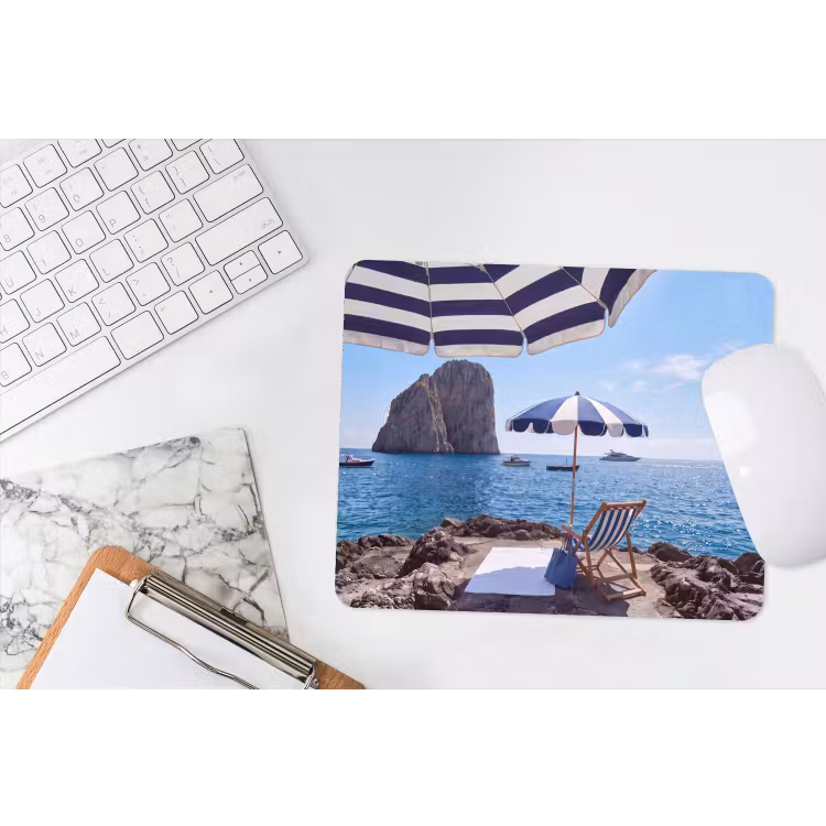 Strand - Ligstoel - Parasol - Zomer - Blauw muismat rubber klein -witbureau