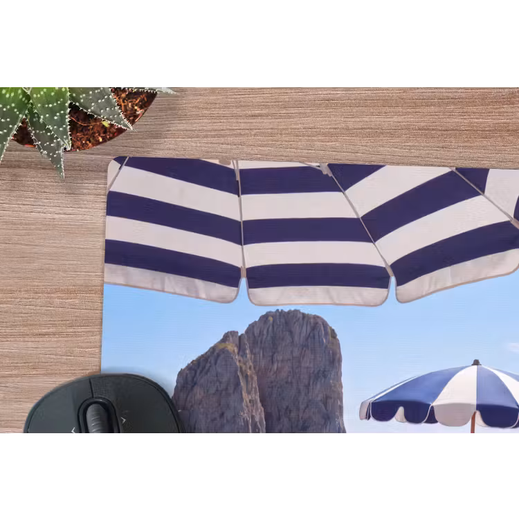 Strand - Ligstoel - Parasol - Zomer - Blauw muismat rubber klein -closeup