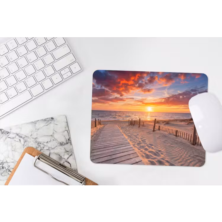 Strand - Zonsondergang - Zee - Natuur - Oranje muismat rubber klein -witbureau