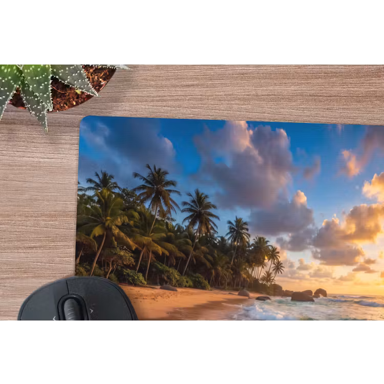 Strand - Zonsondergang - Golven - Natuur - Goud muismat rubber klein -closeup