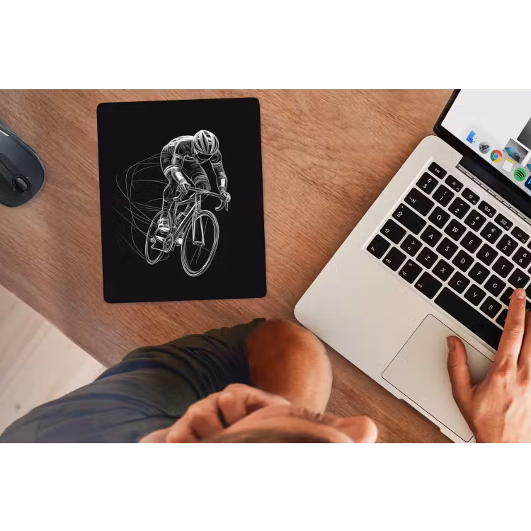 Lijntekening - Wit - Wielrennen - Snelheid muismat rubber klein -laptop