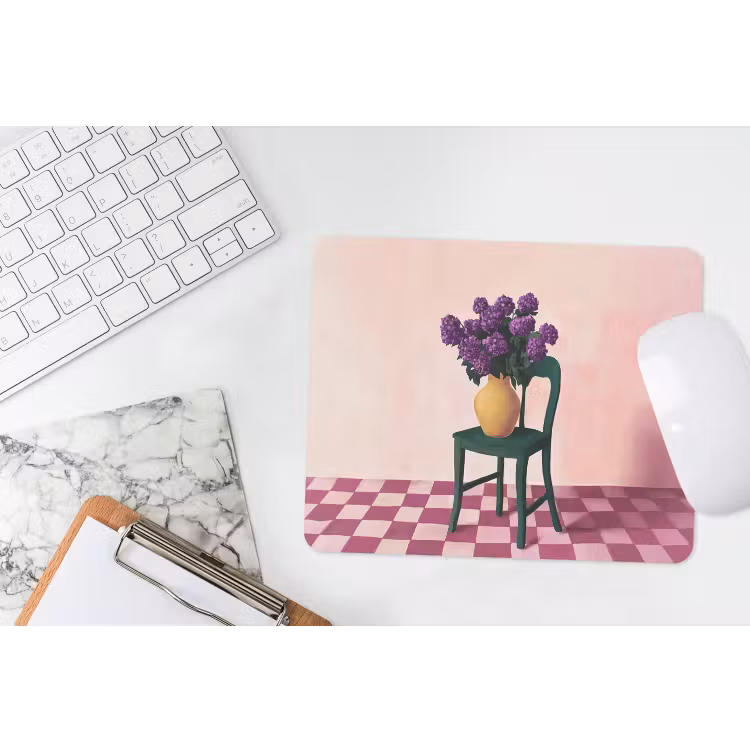 Stoel - Vaas - Bloemen - Geblokt muismat rubber klein -witbureau