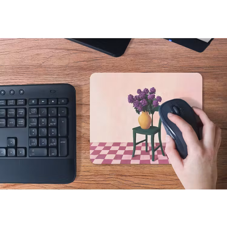 Stoel - Vaas - Bloemen - Geblokt muismat rubber klein -toetsenbord