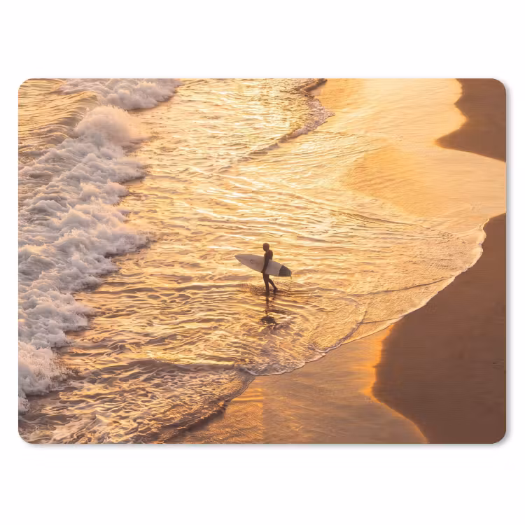 Surfer - Strand - Zonsondergang - Oceaan - Goud muismat rubber klein -3d