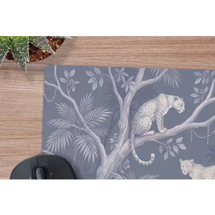 Dieren - Jungle - Illustratie - Bomen - Blauw muismat rubber klein -closeup