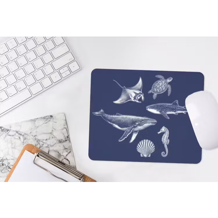 Dieren - Zeeleven - Oceaan - Graveren - Blauw muismat rubber klein -witbureau