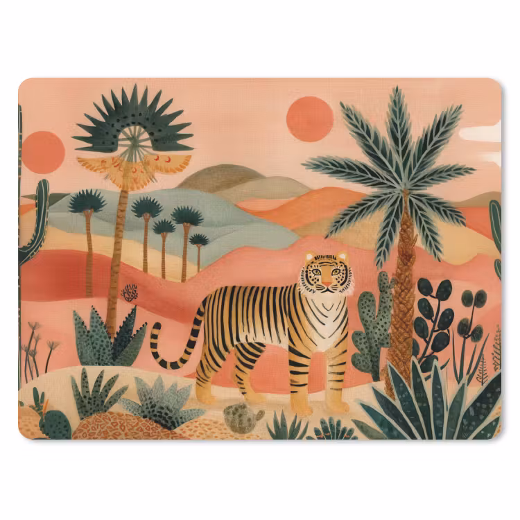 Tijger - Kleurrijk - Palmen - Cactus muismat rubber klein -3d