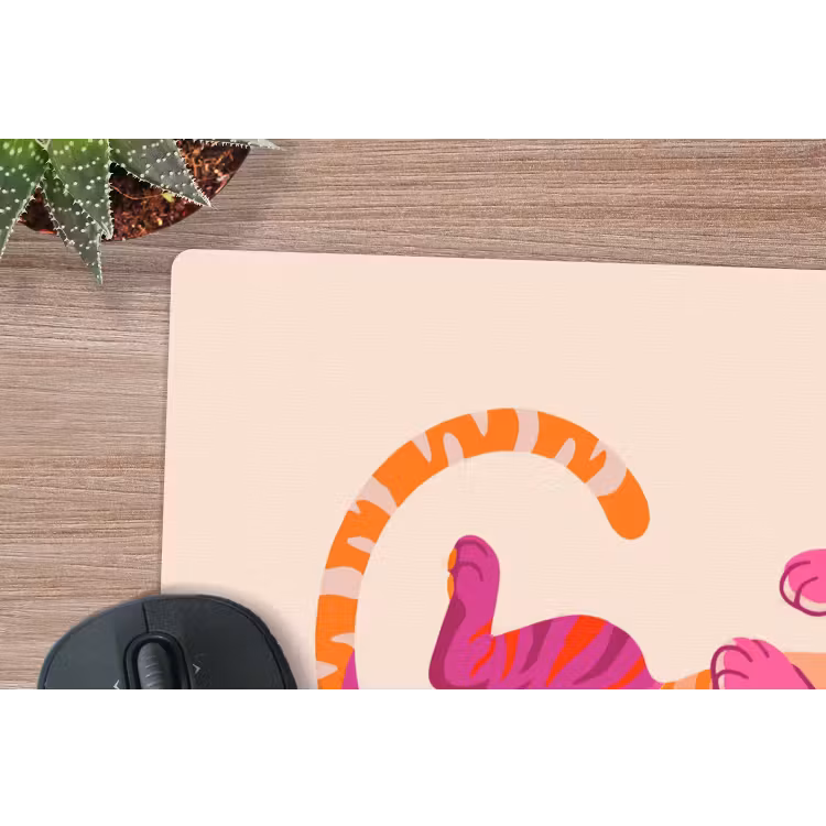 Tijger - Roze - Oranje muismat rubber klein -closeup