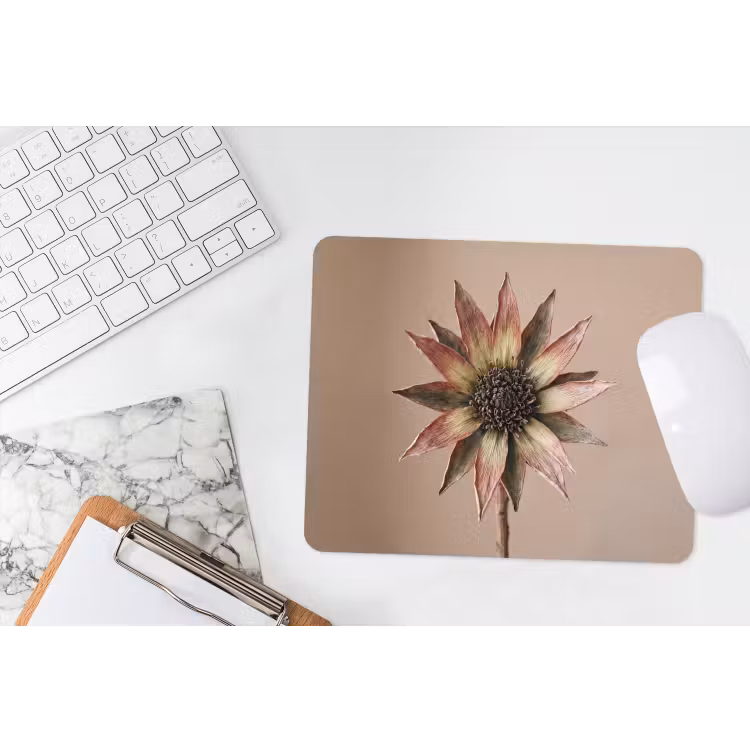Droogbloem - Protea - Vintage - Beige - Rustiek muismat rubber klein -witbureau