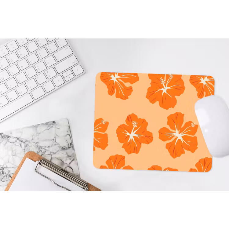Tropisch - Hibiscus - Oranje muismat rubber klein 262 -witbureau