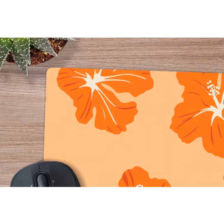 Tropisch - Hibiscus - Oranje muismat rubber klein 262 -closeup