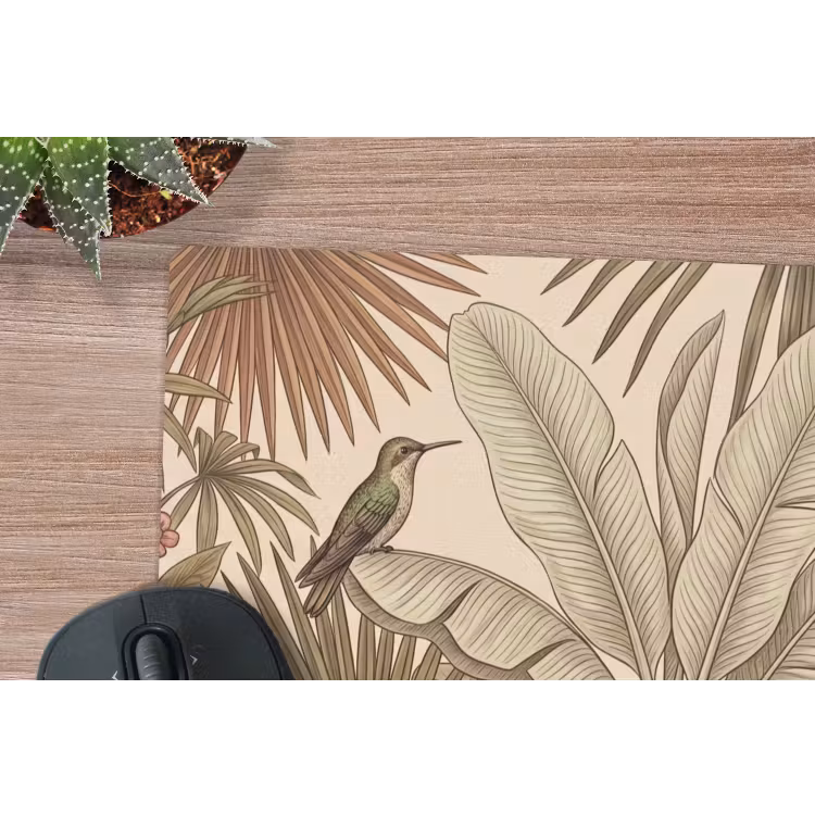 Tropisch - Vogels - Beige muismat rubber klein -closeup