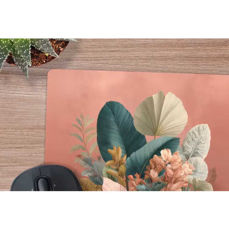Tropische bladeren - Bloemen - Roze - groen muismat rubber klein -closeup