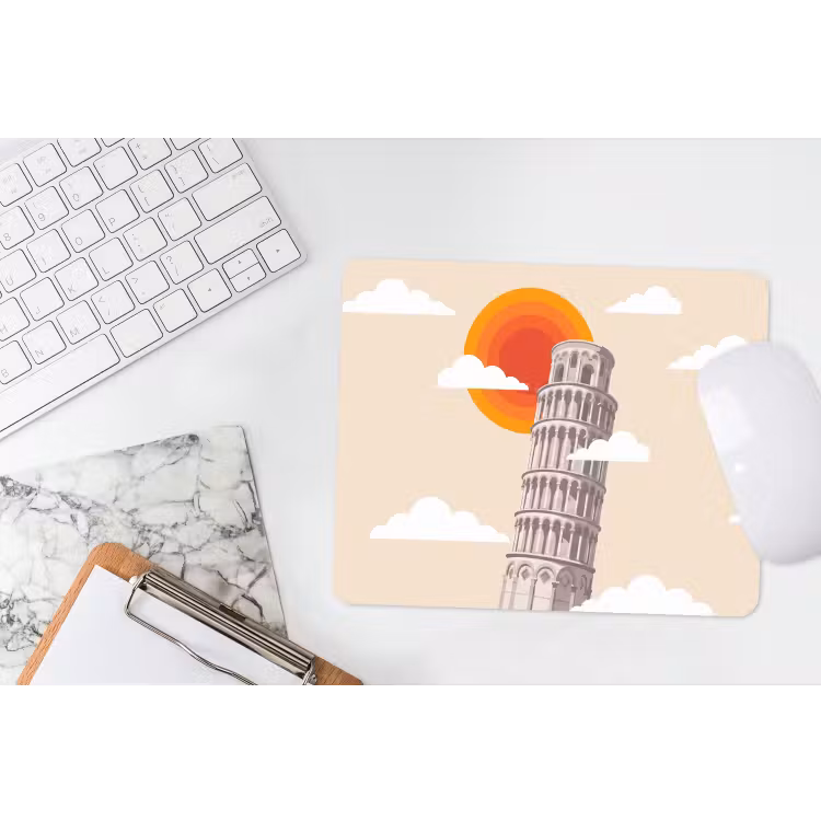Toren - Pisa - Architectuur - Minimalistisch - Beige muismat rubber klein -witbureau