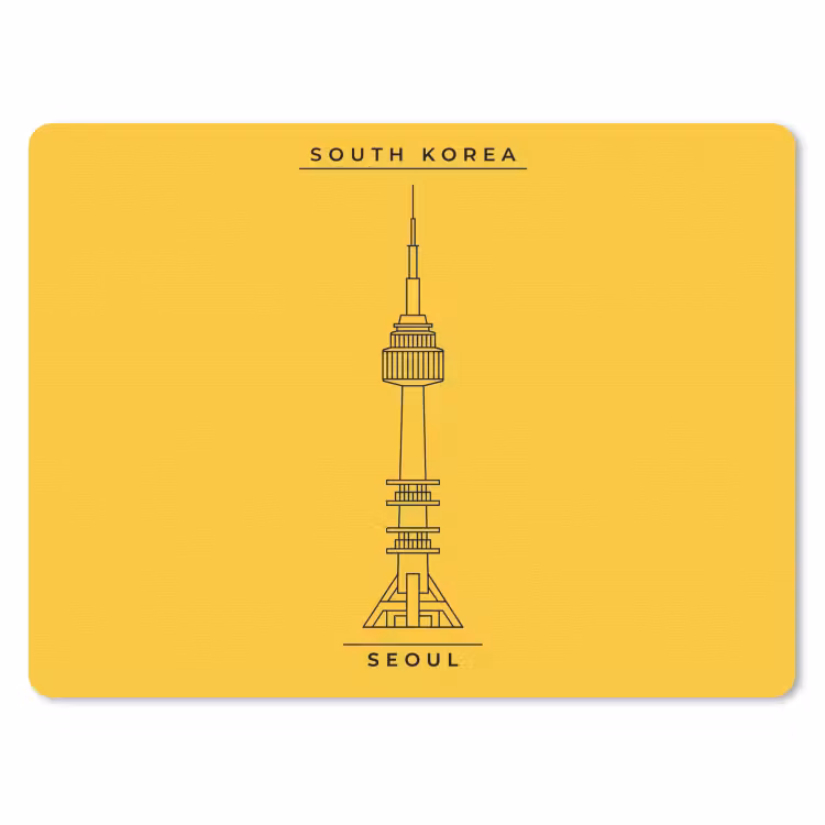 Toren - Seoul - Architectuur - Minimalistisch - Geel muismat rubber klein -3d