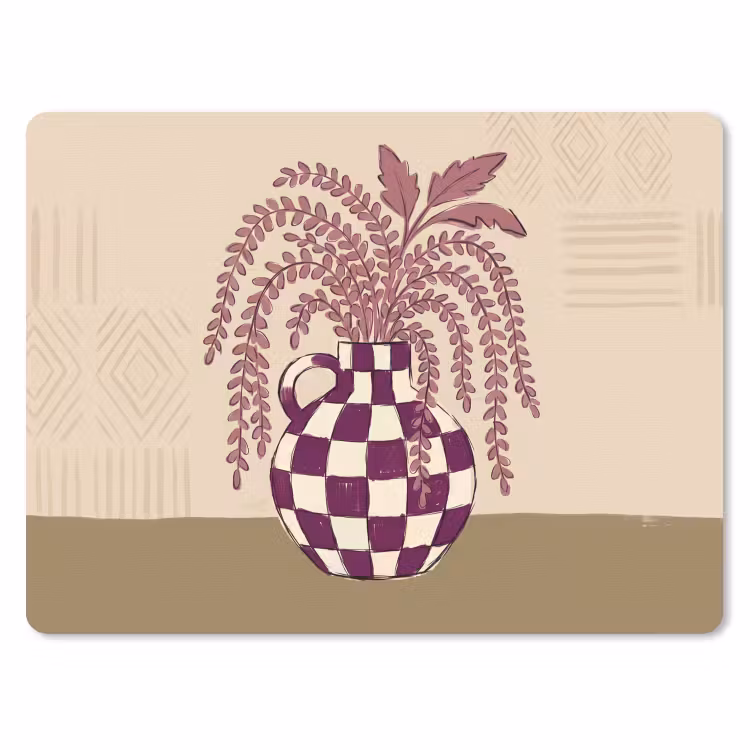 Vaas - Geruit - Planten - Modern - Paars muismat rubber klein -3d