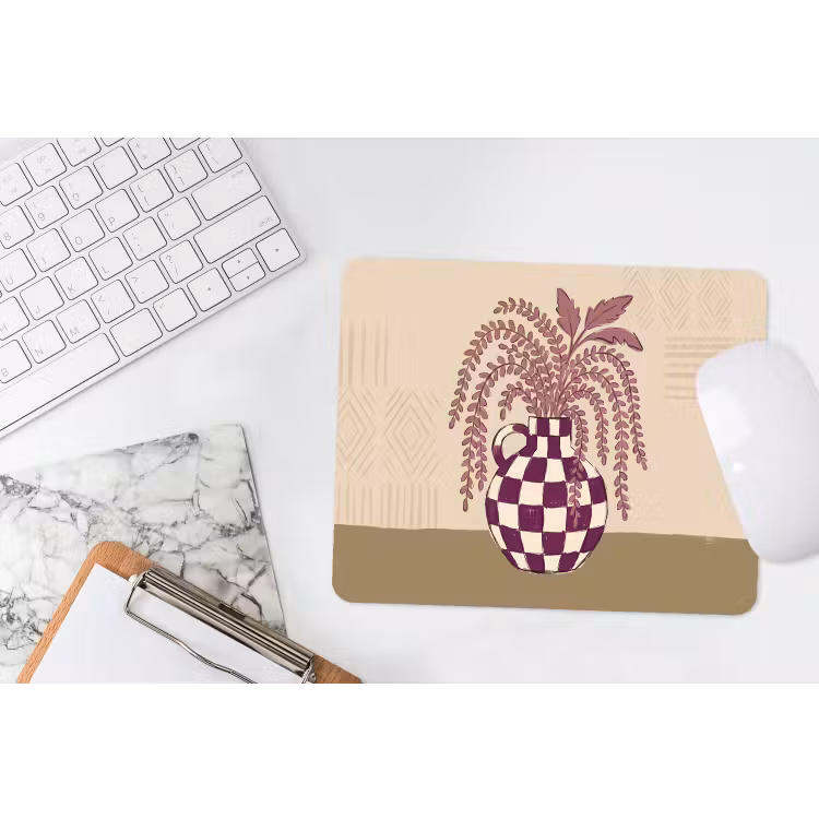Vaas - Geruit - Planten - Modern - Paars muismat rubber klein -witbureau