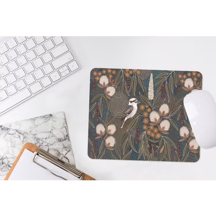 Vogel - Bladeren - Natuur - Illustratie - Groen muismat rubber klein -witbureau