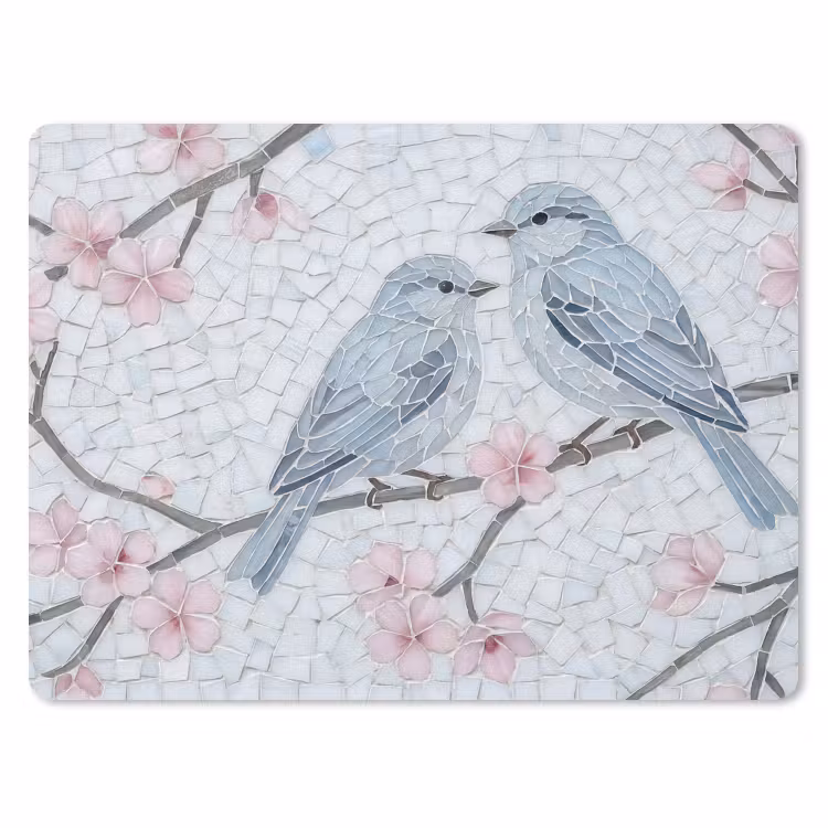 Vogel - Bloemen - Natuur - Mozaïek - Roze muismat rubber klein -3d