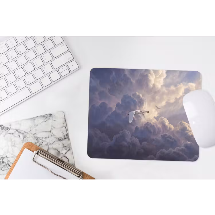 Vogel - Vliegend - Natuur - Wit - Wolken muismat rubber klein -witbureau