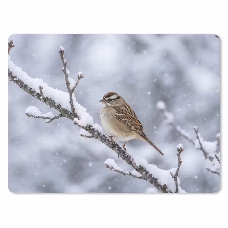 Vogel - Tak - Sneeuw - Winter muismat rubber klein -3d