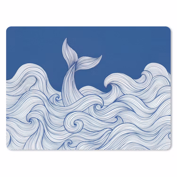 Walvis - Staart - Golven - Lijntekening - Blauw muismat rubber klein -3d
