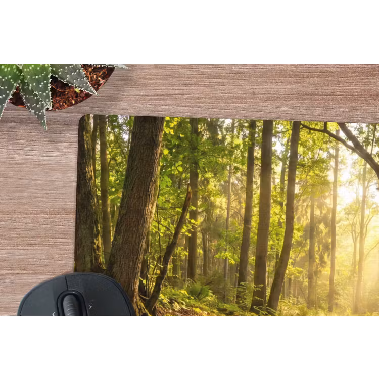 Bos - Beek - Zonlicht - Natuur - Groen muismat rubber klein -closeup