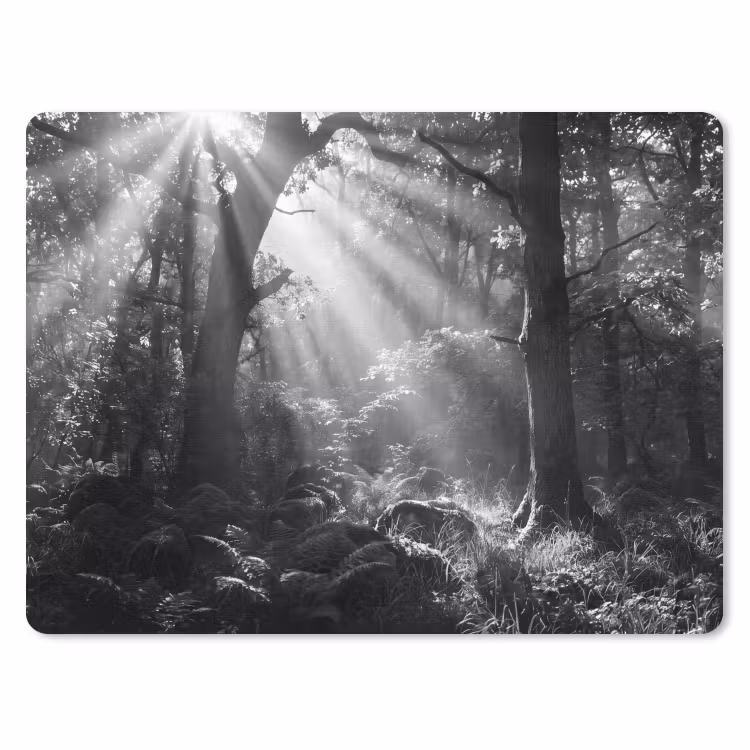 Bos - Lichtstralen - Natuur - Zwart-wit muismat rubber klein -3d