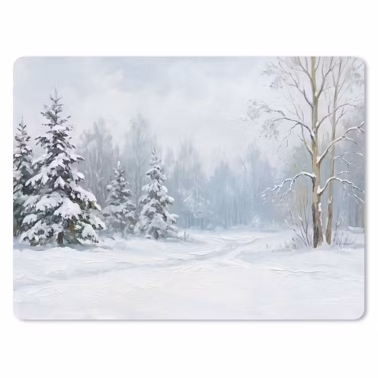 Bospad - Dennen - Sneeuw - Winter - Rustgevend muismat rubber klein -3d