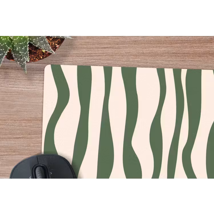 Golvende lijnen - Beige - Groen - Strepen - Abstract muismat rubber klein -closeup