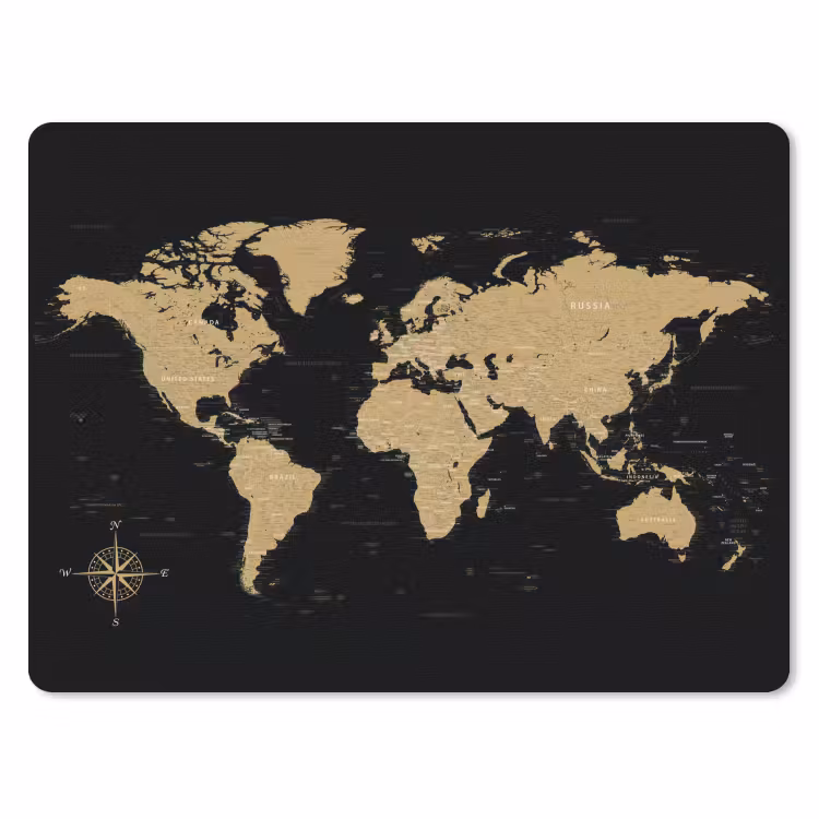 Wereldkaart - Beige - Zwart muismat rubber klein -3d
