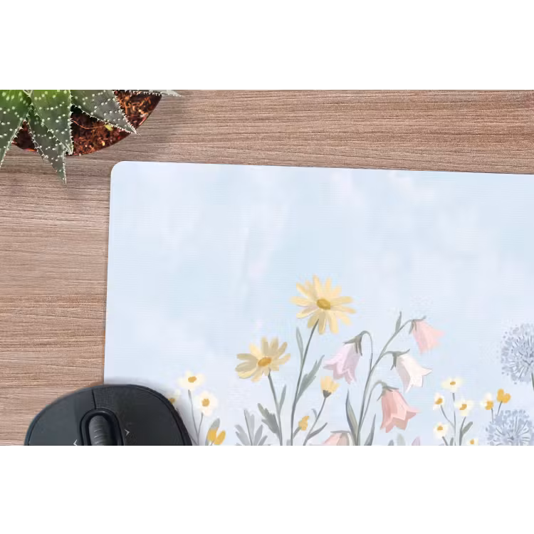 Weidebloemen - Illustratie - Kleurrijk muismat rubber klein -closeup