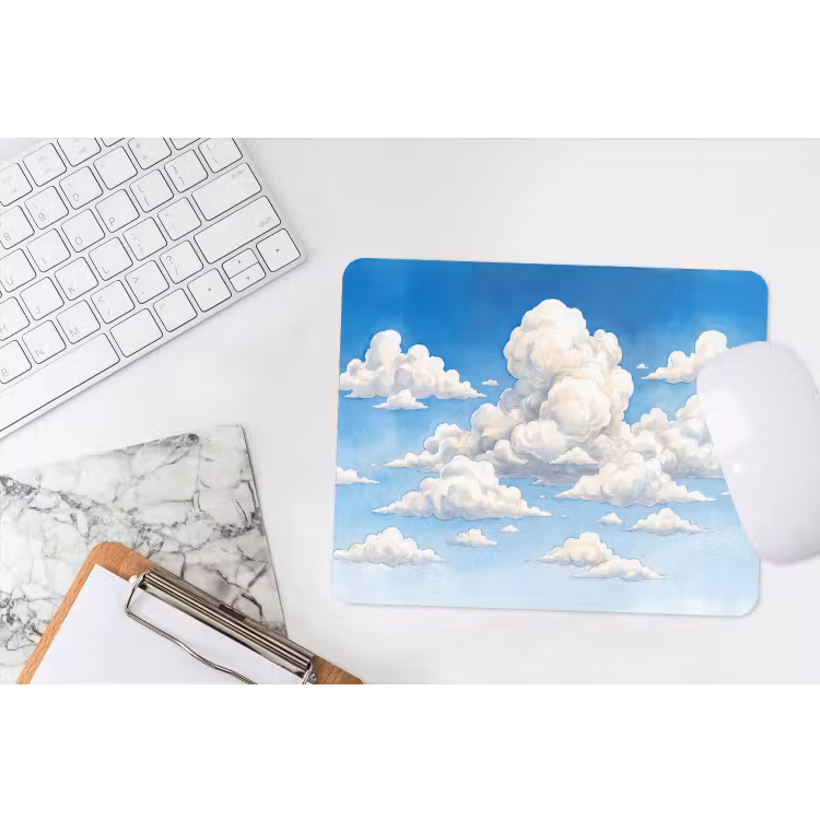 Wolken - Blauwe lucht - Natuur - Modern - Wit muismat rubber klein -witbureau
