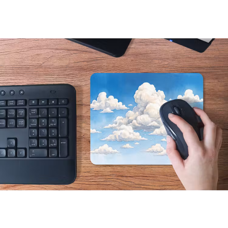 Wolken - Blauwe lucht - Natuur - Modern - Wit muismat rubber klein -toetsenbord