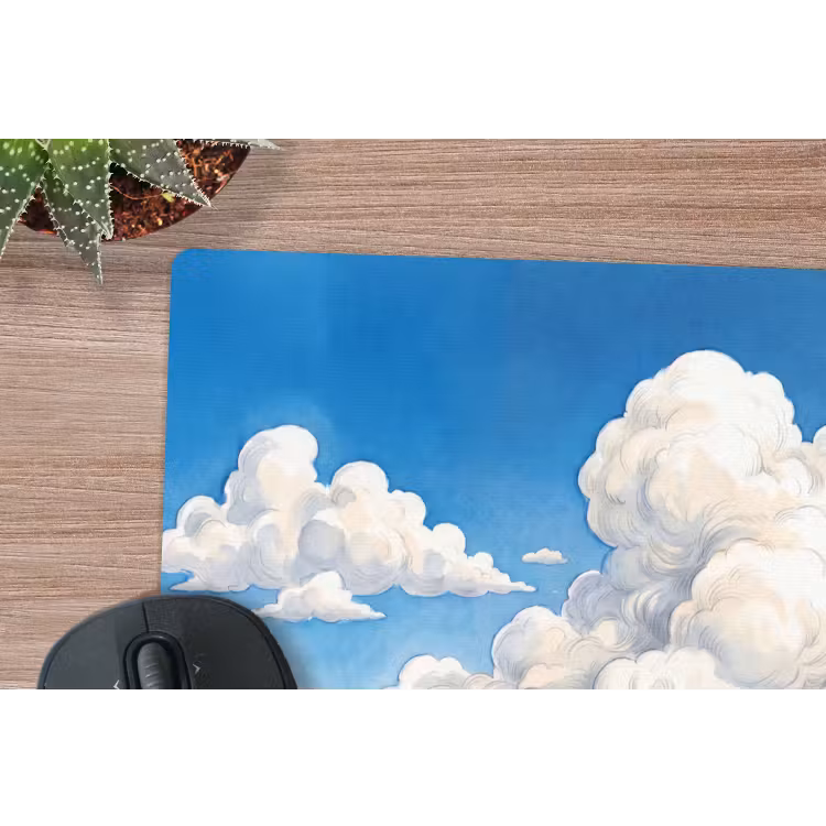 Wolken - Blauwe lucht - Natuur - Modern - Wit muismat rubber klein -closeup
