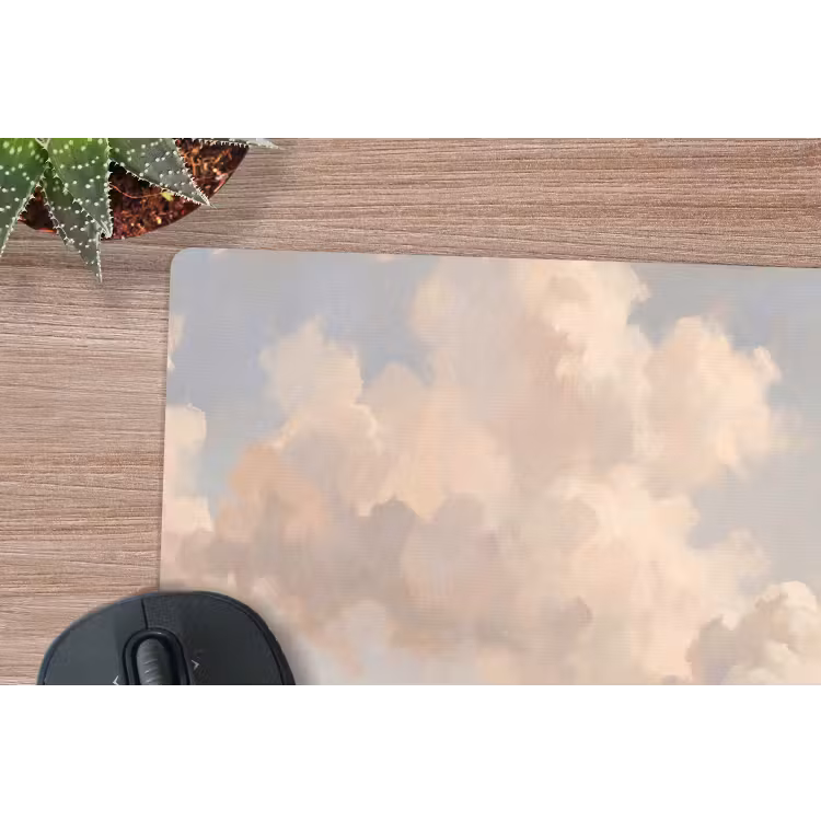 Wolken - Zacht - Natuur - Klassiek - Beige muismat rubber klein -closeup