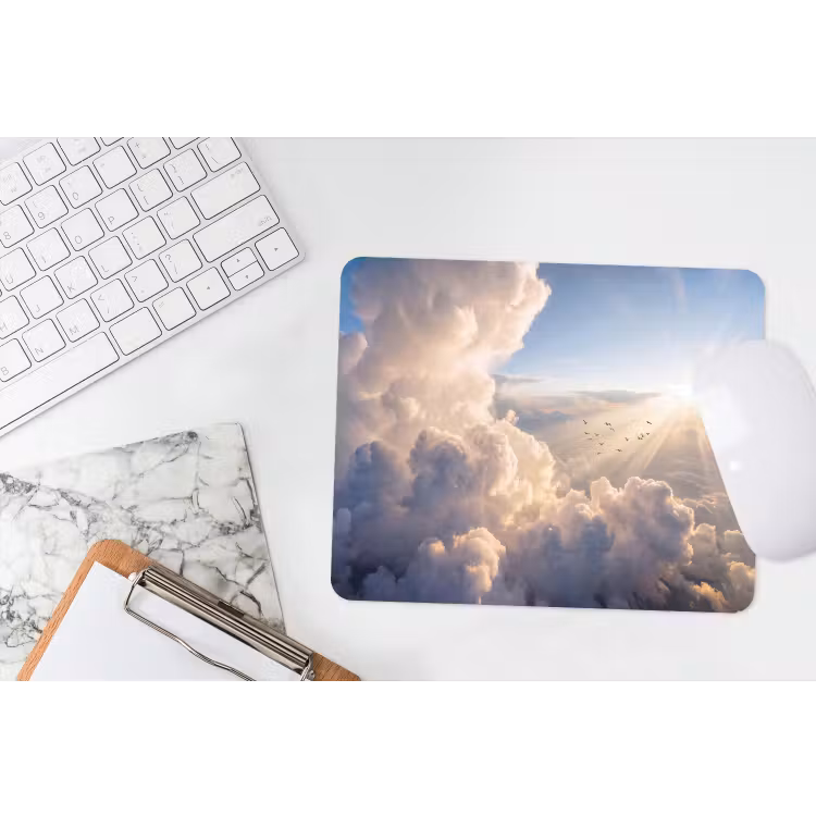 Wolken - Zonnestralen - Natuur - Wit muismat rubber klein -witbureau