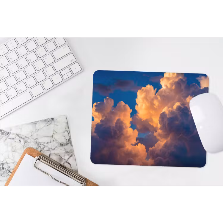 Wolken - Zonsondergang - Natuur - Oranje - Blauw muismat rubber klein -witbureau