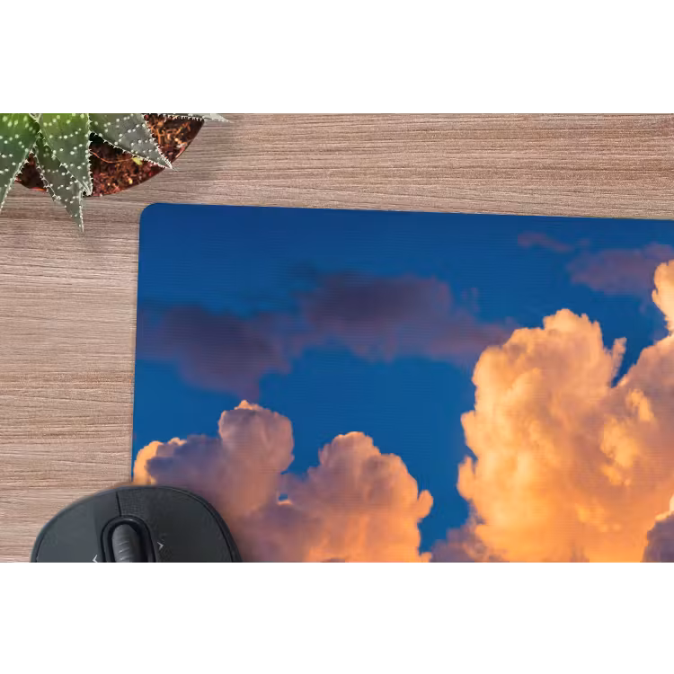 Wolken - Zonsondergang - Natuur - Oranje - Blauw muismat rubber klein -closeup