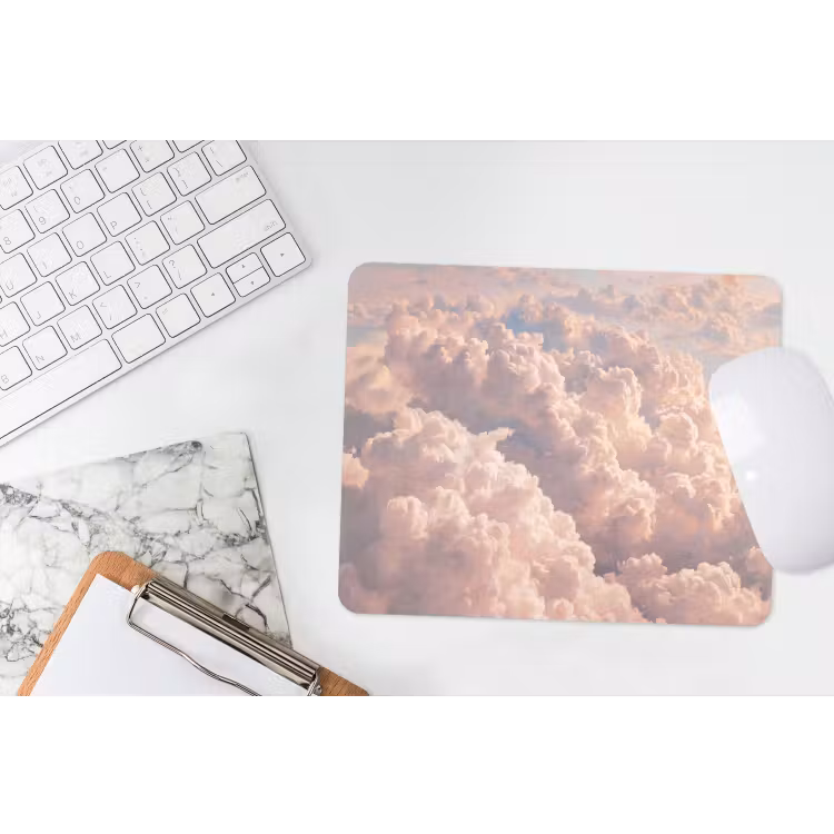 Wolken - Zonsondergang - Natuur - Pastel - Roze muismat rubber klein -witbureau