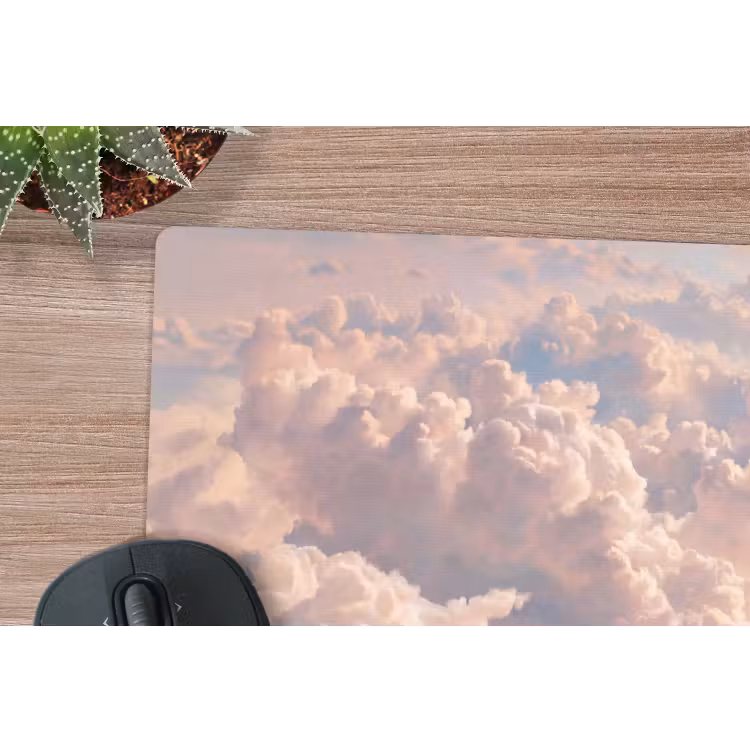 Wolken - Zonsondergang - Natuur - Pastel - Roze muismat rubber klein -closeup
