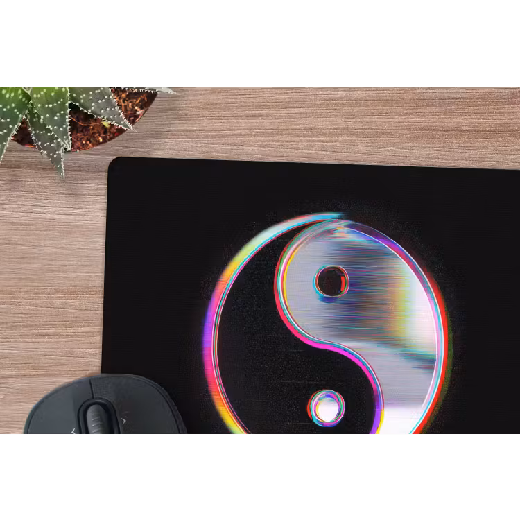 Yin-Yang - Cirkel - Regenboog muismat rubber klein -closeup