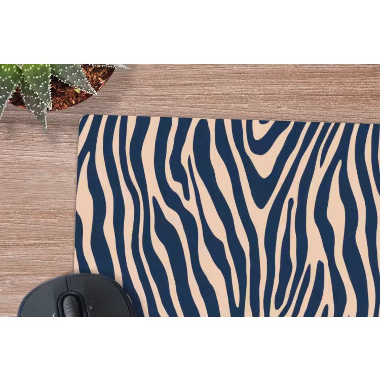 Zebra - Patroon - Blauw - Beige muismat rubber klein 262 -closeup