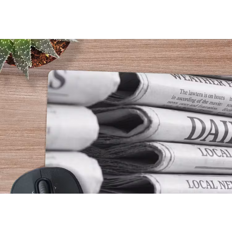 Krant - Stapel - Nieuws - Zwart-wit - Media muismat rubber klein -closeup