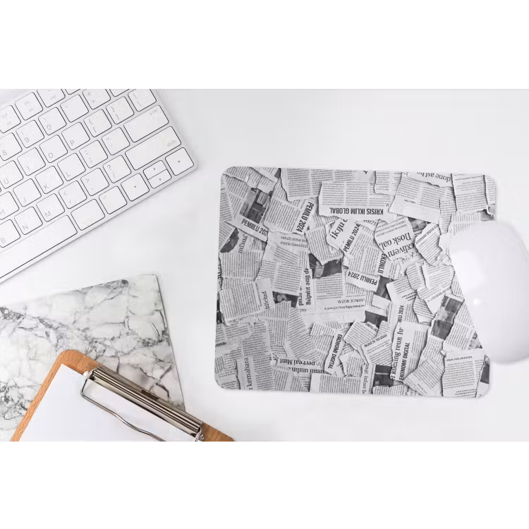 Krant - Versnipperd - Textuur - Zwart-wit - Abstract muismat rubber klein -witbureau