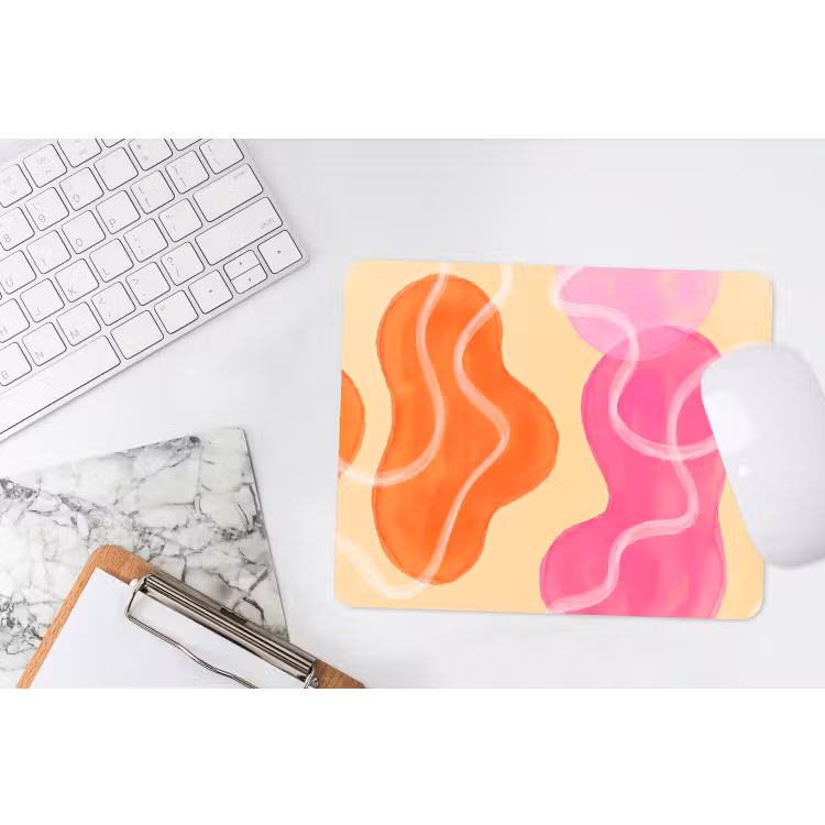Abstract - Aquarel - Organisch - Oranje - Roze muismat rubber klein -witbureau