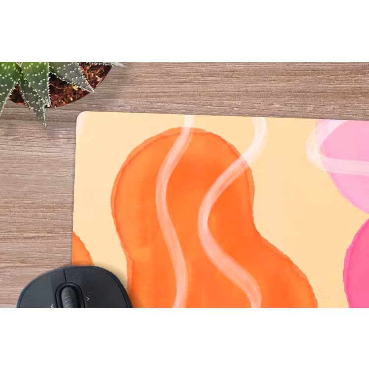 Abstract - Aquarel - Organisch - Oranje - Roze muismat rubber klein -closeup