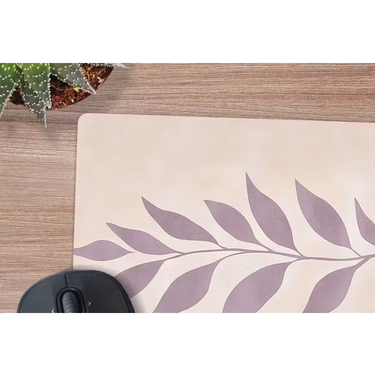 Tak - Bladeren - Minimalistisch - Beige muismat rubber klein -closeup