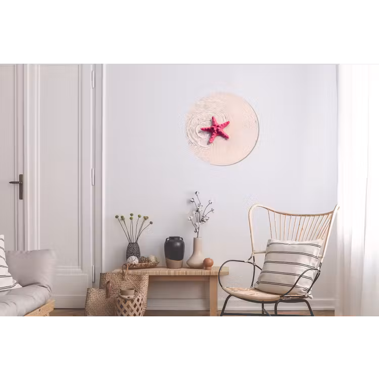 Zeeleven - Zeester - Strand - Roze - Water Wandcirkel aluminium klein -woonkamer