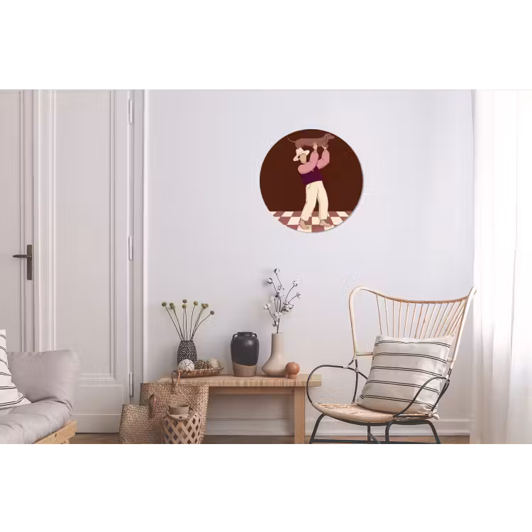 Mens - Hond - Dieren - Abstract - Roze Wandcirkel aluminium klein -woonkamer